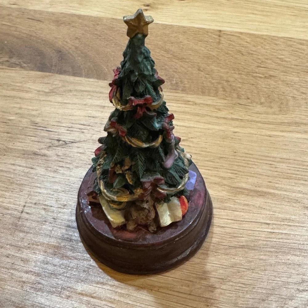Vintage Miniature Resin Christmas Tree Figurine with Gold Star and Base 4.5 Inch